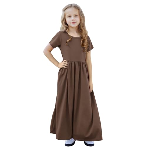 Girls Color Block Summer Dresses Short Sleeve Long Maxi Dress A Line Casual Sundress with Pockets4
