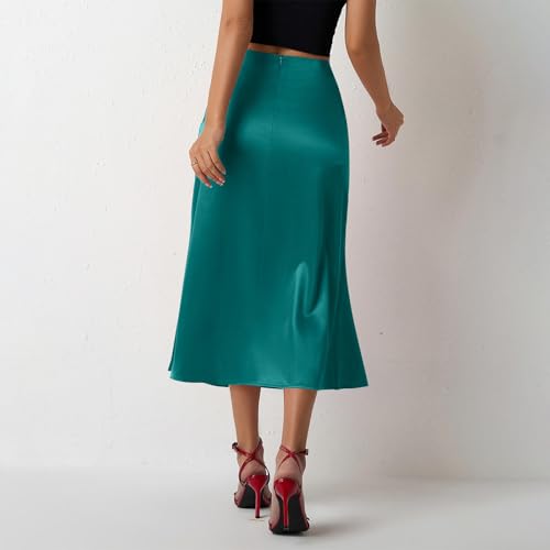 Women's Long Satin Skirt Silk Dressy Glossy Elegant Hidden Elastic High Waist Flared A-Line Maxi Skirts Club Party4