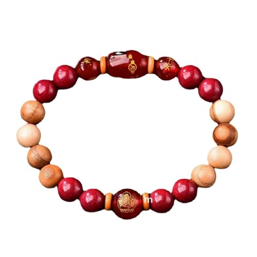 Bracelet perles de bouddha 8mm en vieux pêcher et sable vermillon pour femme