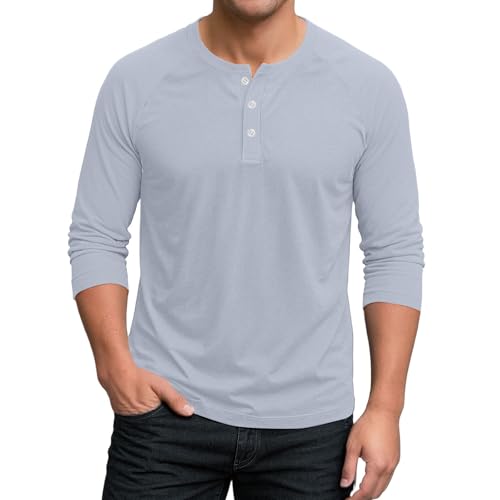 Button Up Shirt Men Tall Raglan 3/4 Sleeve Jersey Baseball T-Shirts Henley V Neck Shirts Solid Color Tee Tops