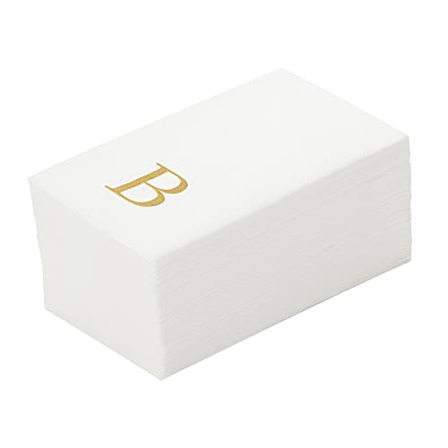Luxenap 15.8 X 7.9 Inch Linen-Feel Guest Towels 50 Lettered Hand Towels - Gold Letter B Sans Serif Font White Paper Dinner Napkins airlaid For Restrooms And Tables - Restaurantware