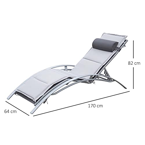 Outsunny Sonnenliege Gartenliege Gartenstuhl Relaxsessel Liegestuhl Aluminium, grau, 170x64x82 cm, 01-0704 - 3