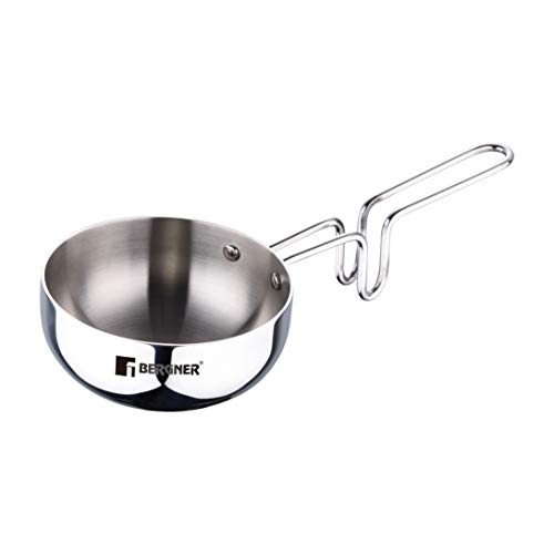 Bergner Argent TriPly Stainless Steel 12cm Tadka Pan, 500ml Capacity, For Spice Tempering/Seasoning, Laser-Etched Measuring Scale Inside, Food Grade, Healthy Cooking - Induction and Gas Stove Ready