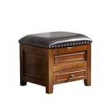 HOOTSMALL Storage Ottoman with Drawer, Shoe Bench Use Microfiber Leather Cushion Top with Wooden Base for Hallway, Bedroom, Living Room