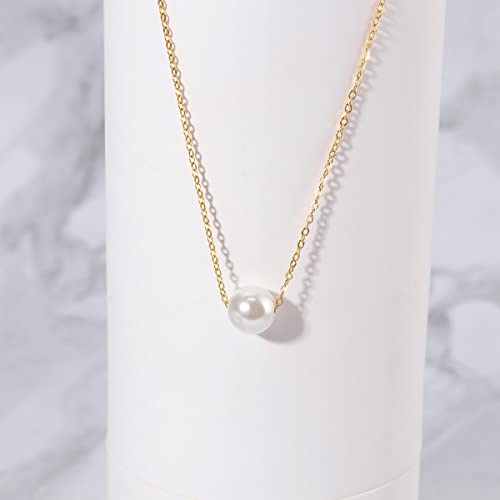 Single Pearl Dainty Necklace For Women 14K Real Gold Plated Chain With 8Mm Cute White Pearl Charm For Girls Simple Bridesmaid Jewelry Gifts #TOP7