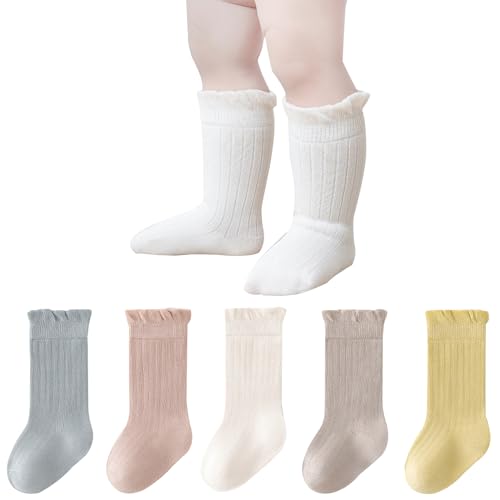 Baby Girls Boys Socks, Cotton Toddler Knee-High Stockings, Kids Warm Solid Color Long Socks