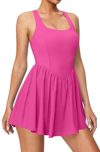 Image of Tennis Dress with Built-in Shorts and Bra, Athletic Workout Dress for Women | Golf Dress, Active, Summer, Going out, Theme Park Outfits, Adjustable Straps, Deep Inner Pockets, 4-Way Stretch, Comfortable