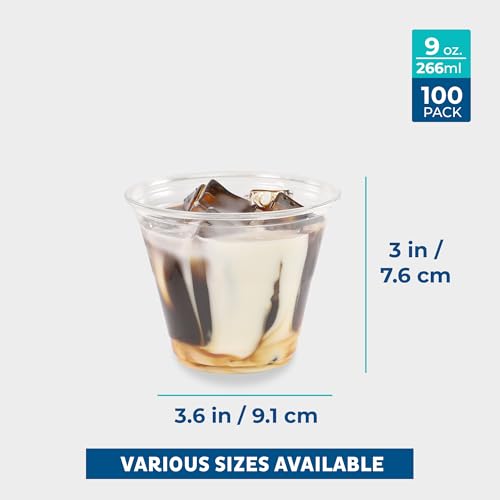 Image of Freshware 9 oz Clear Disposable Plastic Cups, 100 Pack Clear Plastic Cups Tumblers, Heavy-duty Party Glasses, Disposable Cups for Thanksgiving, Halloween, Christmas Party