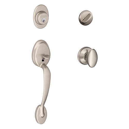 Image of SCHLAGE F60 PLY 619 SIE Plymouth Handle Set with Siena Knob Interior, Satin Nickel