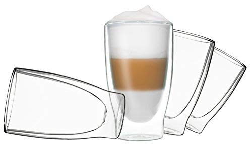 DUOS® Latte Macchiato Gläser Set 4x400ml, Doppelwandige , Kaffeegläser, Teegläser, Cappuccino, Eiskaffee Gläser Thermogläser Espressotassen Glas