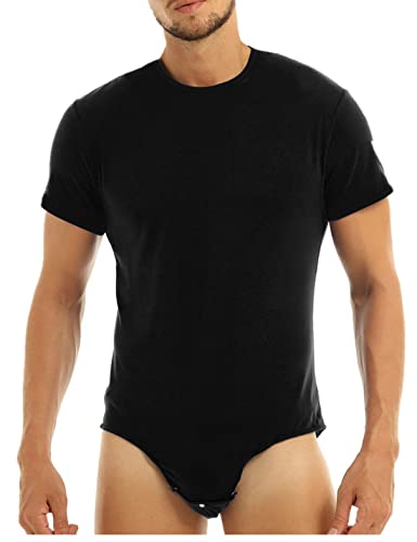 Manyakai Herren Body Overall Kurzarm Bodysuit Männer Body Leotard Baumwolle Hemdbody T-Shirt Männer Unterhemd Poloshirt Unterwäsche Schwarz 4XL Cover