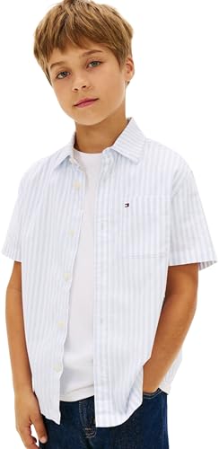 Tommy Hilfiger Boy's Flex Ithaca Stripe Shirt Ss KB0KB10210 Shirts, Blue (Sweet Blue Stripe), 12 Years