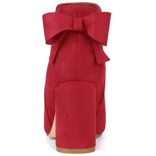 Allegra K Allegra K Women's Round Toe Bow Decor Chunky Heel Red Ankle Boots 5.5 M US