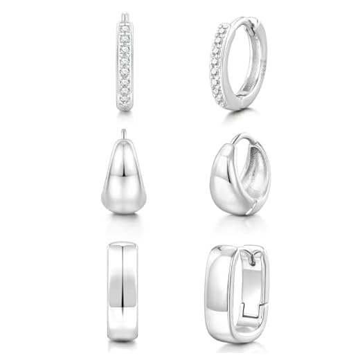 Nas DAILI 3 paia di orecchini da donna in argento 925, piccoli orecchini a cerchio in oro per donna, impilabili, con zirconi, ipoallergenici, orecchini a cerchio leggeri e ovali, set per più piercing da