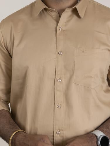 Image of RAMRAJ COTTON Men Premium Cotton Full Sleeves Shirt and Fancy Border Dhoti Set Luxe Set