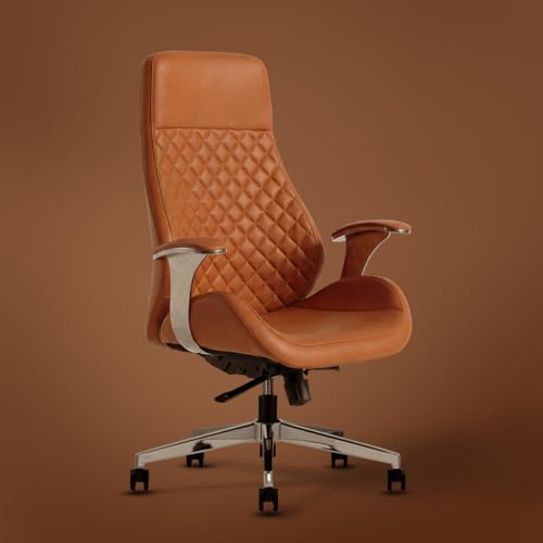 Image of Kepler Brooks Premium Executive Office Chair | Ergonomic High Back Leatherette Chair with Quilted Design, Adjustable Height & Multi Lock Recliner Tilt | Heavy-Duty Metal Base | Tan