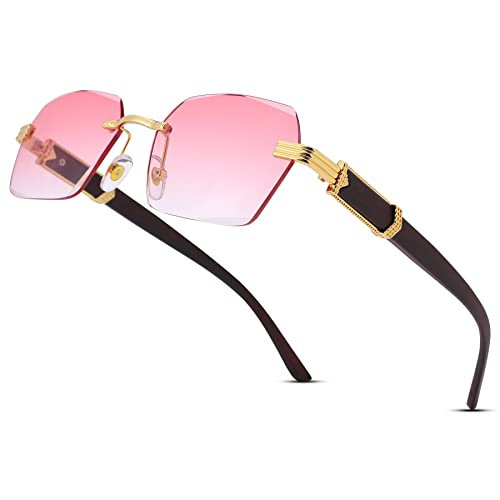 Hycredi Rimless Rectangle Sunglasses for Women Men, Retro Y2K Shades