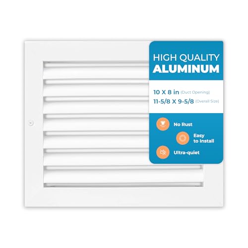 Rustproof 10 x 8 Inch Aluminum Vent Cover Quiet Return Air Grille for Wall or Ceiling Heavy Duty HVAC Register Easy Install Modern Design Overall Size 11-5/8 x 9-5/8 Fins are Not Adjustable
