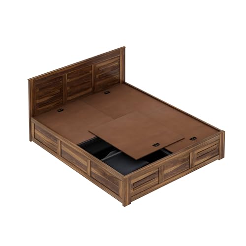 Image of Ganpati Arts Sheesham Wood Swiss Queen Size Bed with Box Storage | Wooden Double Bed Cot Palang Furniture for Bedroom, Living Room, Hotel, Home (Teak Finish)