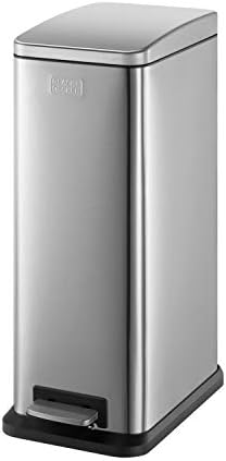 BLACK+DECKER BXBN0004GB 20L Slimline Pedal Bin with Soft Close Lid, Stainless Steel, 39.5 x 25 x 63.5 cm, Cool Grey