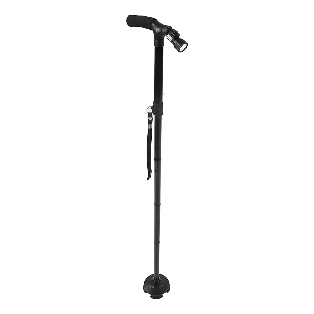 Muletas para adultos Muletas clásicas para ancianos Bastón retráctil de aleación de aluminio con linterna Paseo nocturno Bastones de altura ajustable Conveniente