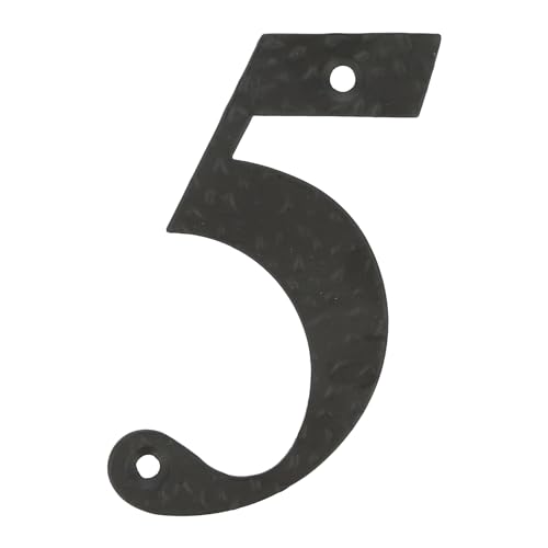Amig - Número para Casas o Portales - Nº 5-100 x 65 mm - Para Paredes o Muros Exteriores de Viviendas - De Acero Acabado en Negro Epoxi - Estilo Forja - Incluye Tacos y Tirafondos