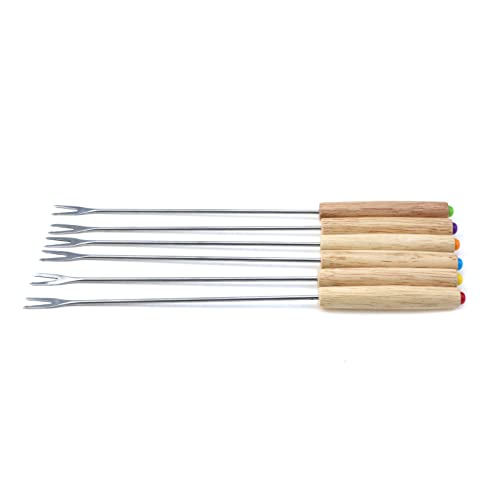image for Crapyt Fondue Forks with Wooden Handle Heat-resisted Assorted Color 6 
