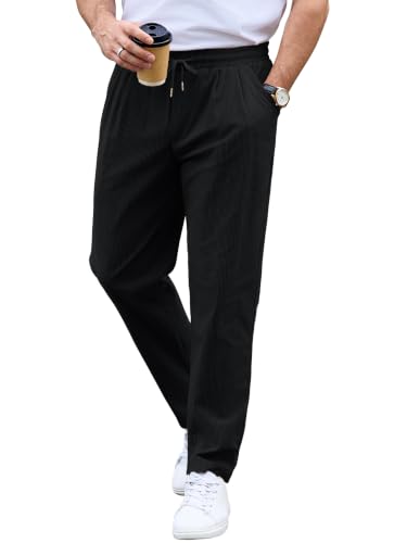 Image of Men's Corduroy Trousers Elasticated Waist Straight Leg Smart Casual