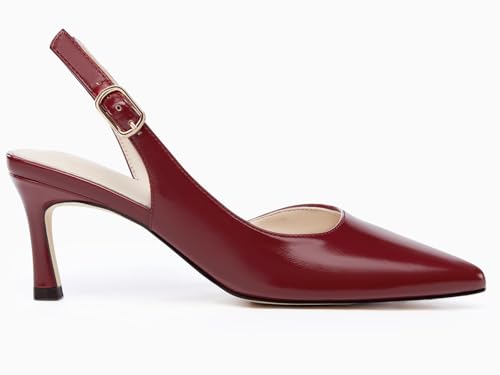 Image of Womens Slingback Heels Low Kitten Pumps Pointed Toe Stiletto Elegant Office Dress Shoes