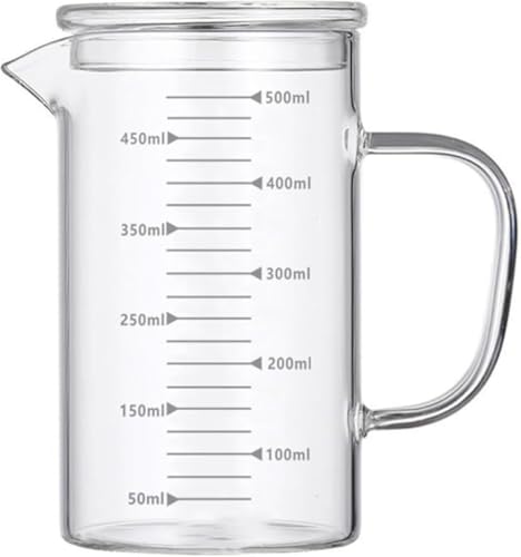 GEBYUI キッチン用品 高硼珪酸ガラス計量カップ量杯 巻尺式目盛り付き ショートカップ型 蓋付き・取っ手付き 家庭用・業務用対応 冷凍庫安全把持・耐冷耐高温-20℃〜150℃ 電子レンジ対応 牛乳計量・調理計量 居酒屋・レストラン・カフェ向け 日常雑貨