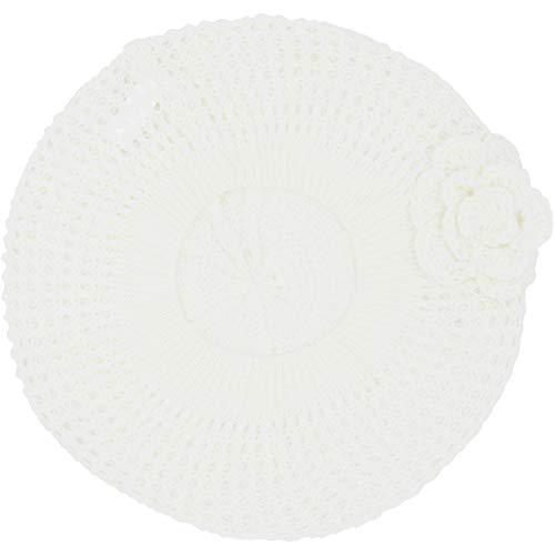 An Womens Crochet Flower Beanie Hats Lightweight Cutout Knit Beret Fashion Cap (One Size, 5110F-White) #TOP2
