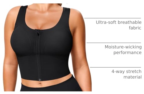 Image of TrainingGirl Zip Front Closure Longline Sports Bras for Women - Workout Crop Tank Tops Yoga Camisole Criss Cross Back