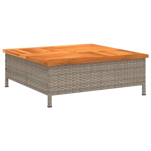 vidaXL Table de Jardin, Table Basse Carrée avec Trou, Meuble de Terrasse Balcon Patio Extérieur, Gris Résine Tressée et Bois Acacia