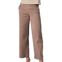 Tummy Control Twill Cropped Wide Leg Pant, 2024 Stretch Twill Cropped Wide Leg Pant - High Waist Casual Color Brown, Size 4X-Large