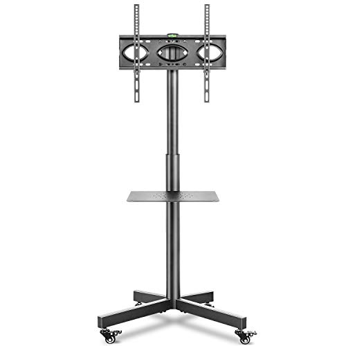 RFIVER Support TV avec roulettes Chariot Mobile pour Téléviseur LCD LED à Ecran Incurvé et Plat de 26à 55 jusqu'à 40 kg avec Hauteur Réglable et Tablette