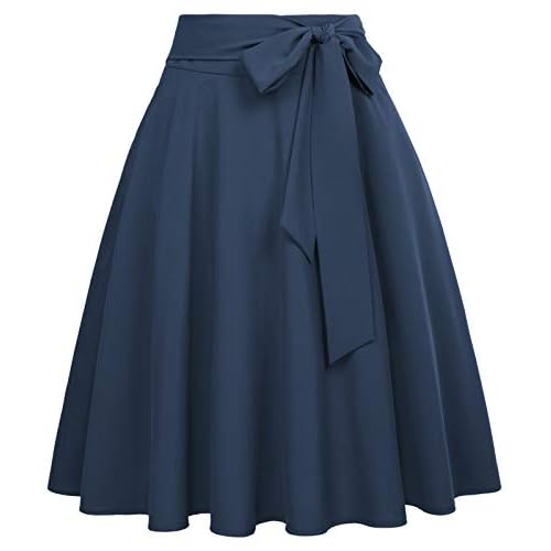 Belle Poque Women’s High Waist A-Line Pockets Skirt Skater Flared Midi Skirt Vinage Skirt