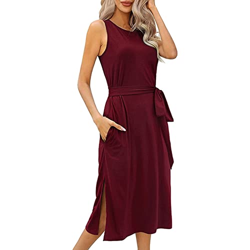Robe d'été pour femme sans manches avec des fentes latérales