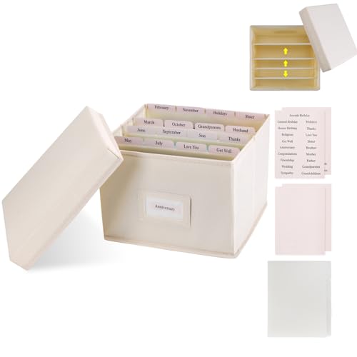 Wanapure Removable Dividers Greeting Card Organizer, Collapsible Greeting Card Storage Box, Card Organizer Box With Dividers, Greeting Card Holder With Lids