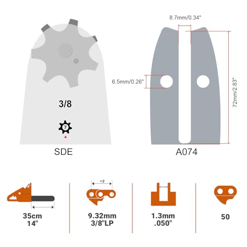 Savior 14 Inch Chainsaw Bar and S50 Chain Combo, 3/8\"LP Pitch .050\" Gauge 50 Drive Links Replace Oregon 105667 140SDEA074 Bar, Fit Stihl MS170, MS180, MS180C and More(3 Chains + 1 Bar)