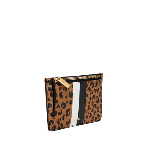 Image of Fossil Women's Logan RFID-Blocking Leather Zip Around Card Case Wallet with Keychain