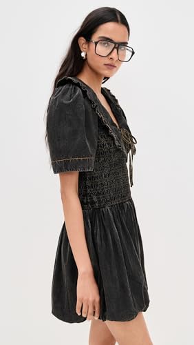 Women's Garment Dyed Cotton Mini Smock Bubble Dress4