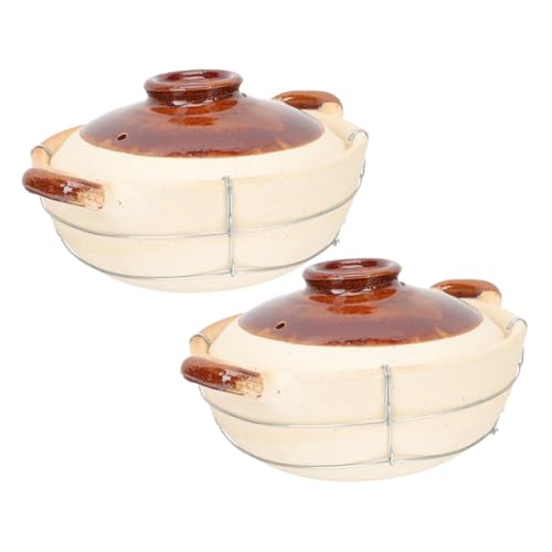 SHINEOFI 2 piezas Olla de Barro con Mango Individual para Cocinar Arroz Cazuela Guisos y Sopas Resistente Altas Temperaturas Tapa para Uso Doméstico