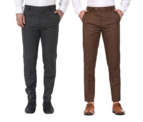 Image of MALENO Men Formal Trouser Regular Fit Solid | Soft and Breathable Pant Combo (Pack of 2)