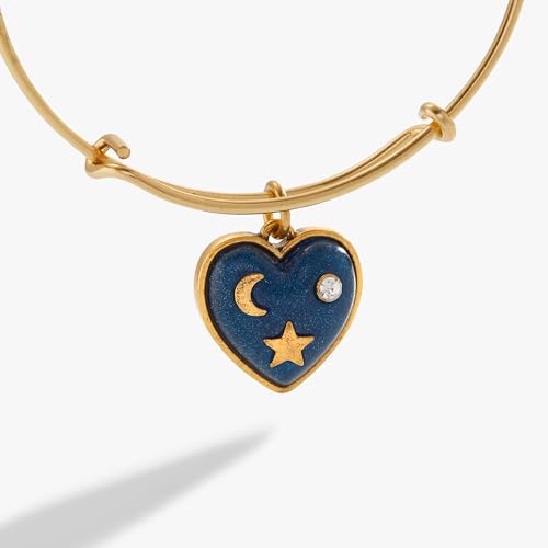 Alex and Ani Path of Symbols, Heart Bangle Bracelet, Antique Gold Finish, Blue Charm, 2 to 3.5 in2