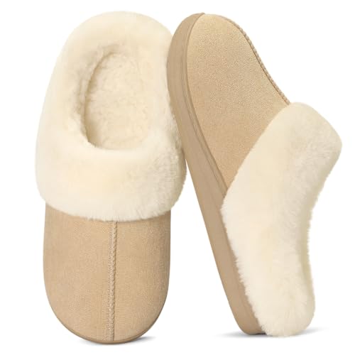 Image of Evshine Women's Memory Foam Fuzzy Slippers Cozy House Shoes | Wool-Like Faux Fur Lining, Non-Slip rubber sole, Warm Winter Slippers Indoor & Outdoor, Great Christmas Gift
