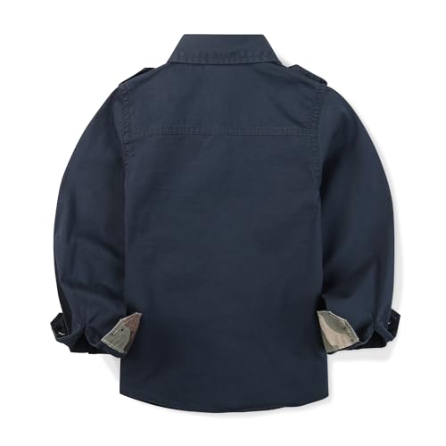 Image of Toddler Little Boys Button Down Long Sleeve Shirt Uniform Army Scout Casual Fall Top with Pocket
