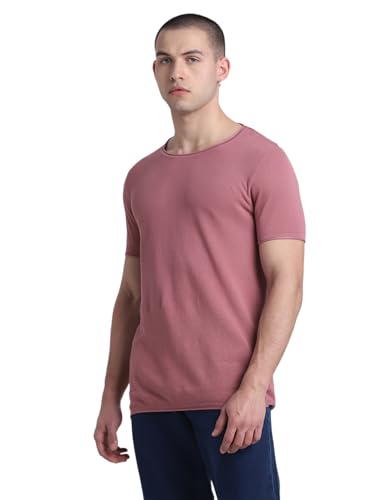 Image of JACK & JONES Short Sleeves Round Neck Cotton Raw Edge Slim Fit T-Shirt