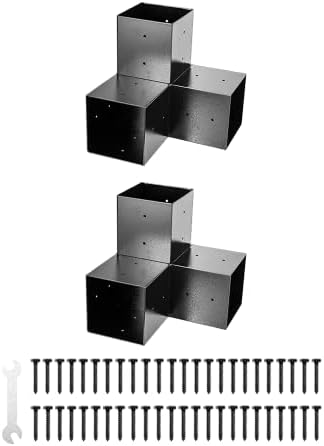 DIY Pergola Brackets kit, 3-Way Right Angle Corner Bracket for 6x6(Inner Size 5.5"*5.5") Lumber, Black Powder-Coated Steel Pergola/Gazebo Kit for 6x6 Wood Posts(2 Pack)
