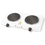 Grunkel - Hornillo eléctrico con 2 placas de 15,5 y 18,5 cm - EHP-218 - Cocina Eléctrica portátil ideal para Caravanas, Camping o Cocinas Pequeñas. Apta para todas las sartenes –1000W + 1500W– Blanco