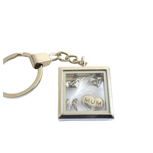 CharmedMemories Mum Memorial Keyring. Floating Locket Keychain. Memorial Keychain. Real White Feather. Handbag Charm